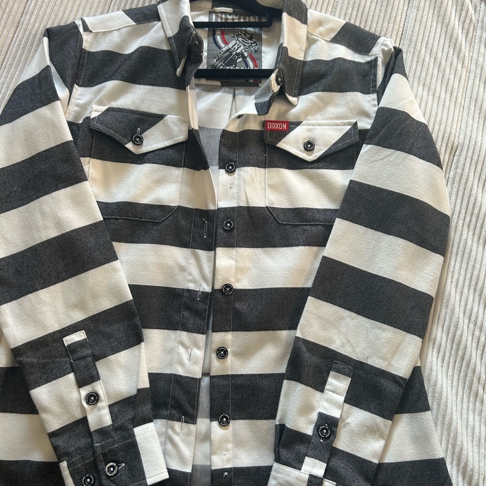 DIXXON Black and White Striped Button Down Shirt